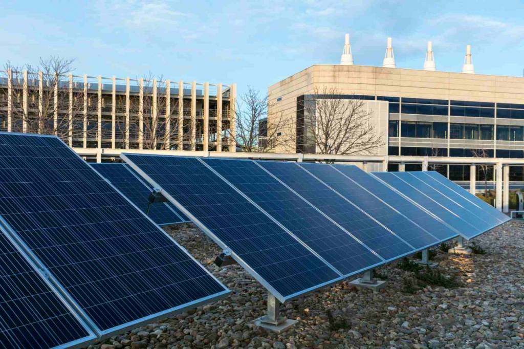 Solar panels on the roof of the Tech Lab